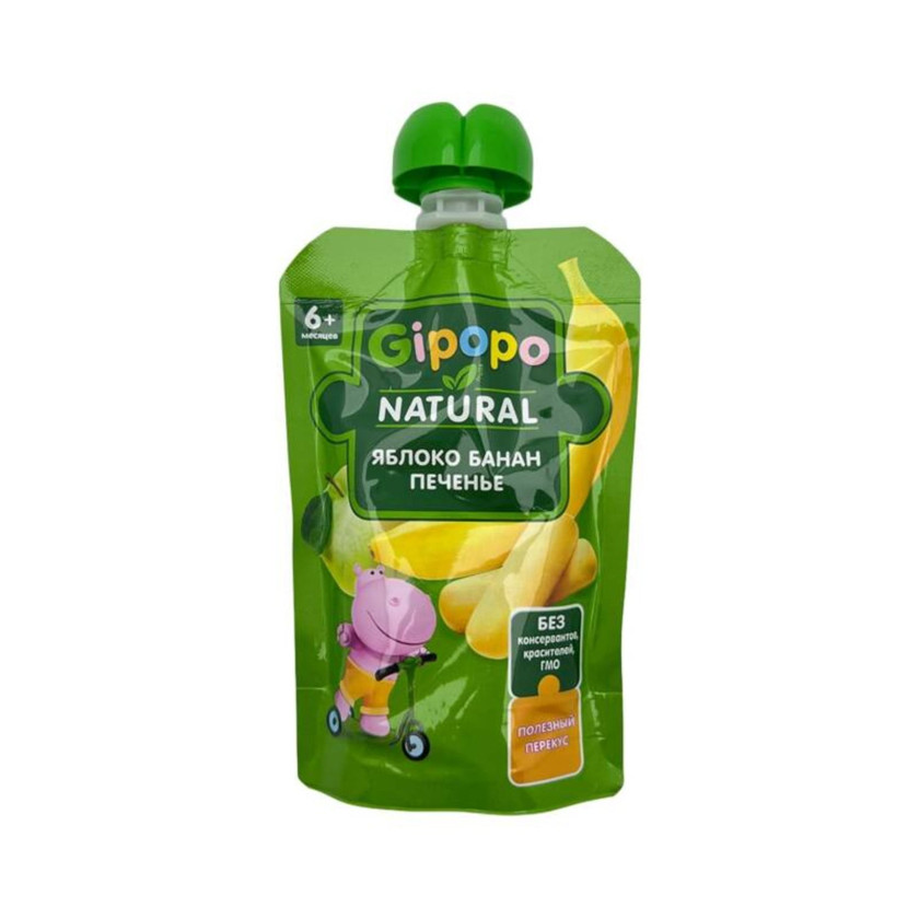 Püre GIPOPO 3499 alma, banan, qaymaq və peçenye ilə, 90 q