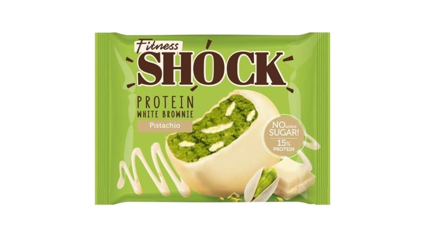 Proteinli peçenye FitnesShock White Brownie Pistachio, 50 q