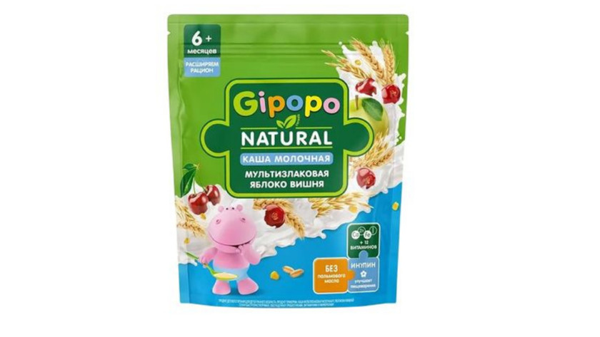 Südlü çoxdənəli sıyıq alma və albalı ilə Gipopo Natural, 6+ ay, 200 q