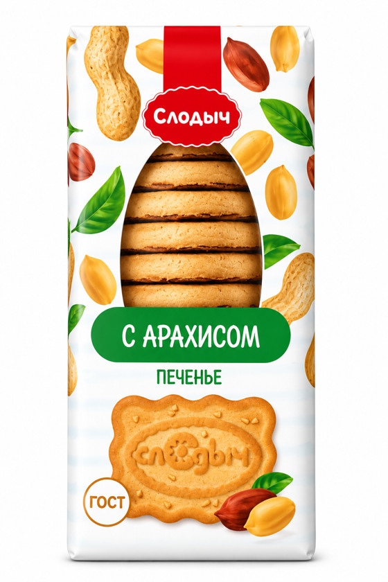Peçenye Слодыч Fıstıqla, dad gücləndiriciləri olmadan, 390 q