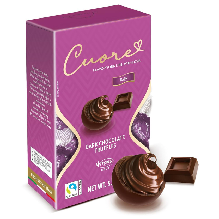 Qutuda konfet Witor's, Cuore Dark, zərif şokolad qabıqlı yumuşaq içlik, 145 q