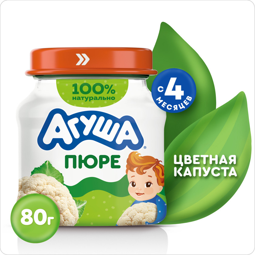 Püre uşaqlar üçün Агуша Rəngli kələm, 80 q, 4 aydan