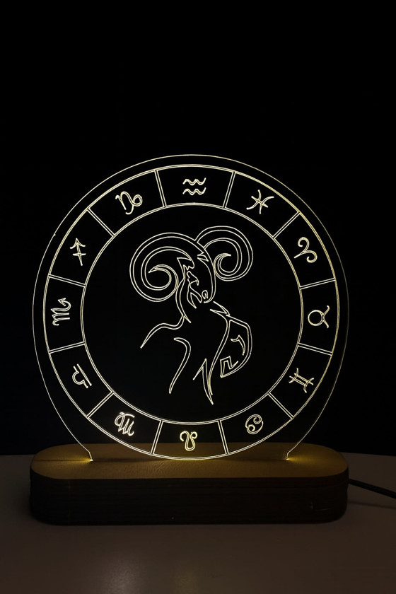 ᐈ Gecə Lampası 3D Akril, ağ rəng, 15x20 sm, Qoç bürcü, astroloji ...