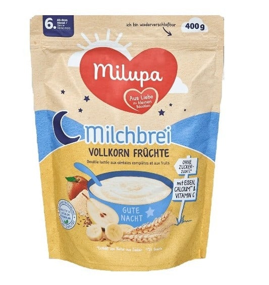 Multitaxıllı sıyıq Milupa Milchbrei Vollkorn Fruchte, 6 aydan, 400 q