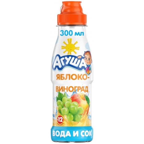 Meyvə şirəsi uşaqlar üçün Агуша Alma və Üzüm, 300 q, 12 aydan