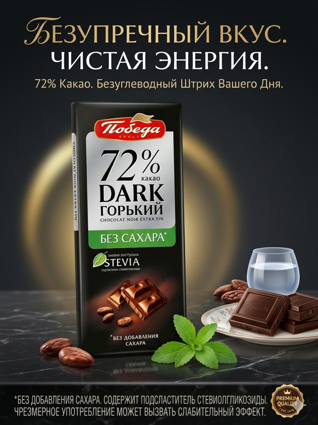 Şokolad Победа 72% Dark şərəksiz, 100 q