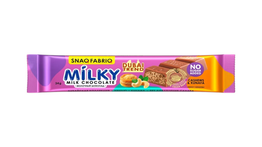 Şokolad Snaq Fabriq Milky Keşyu və kadaif xəmiri, az kalorili, şəkərsiz