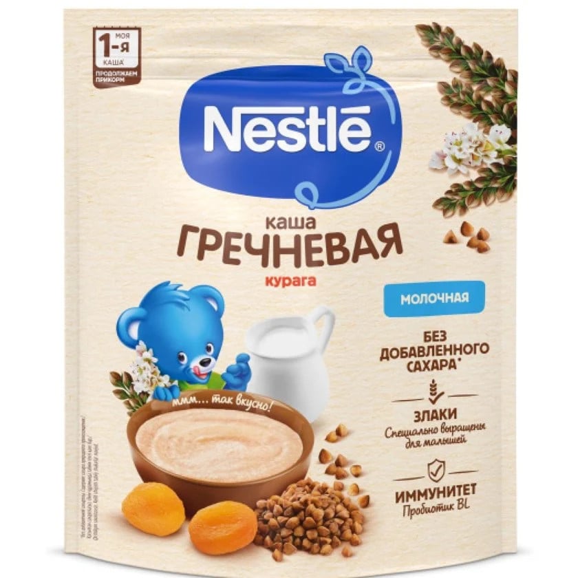 Qarabaşaq sıyığı Nestle quru əriklə, 200 q, 4+ ay