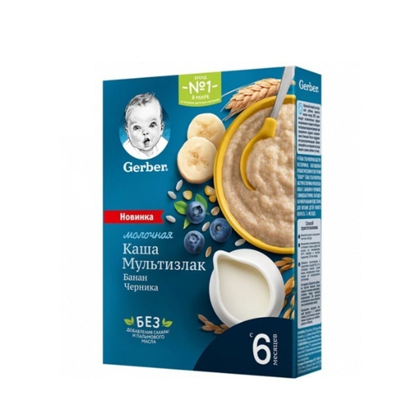 Südlü multitaxıl sıyığı Gerber, banan-qaragilə, 6 aydan, 180 q