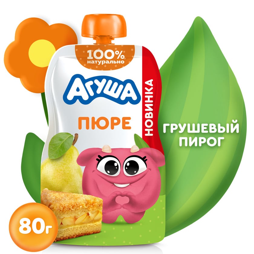 Püre uşaqlar üçün Агуша Armudlu piroq, 90 q, 8 aydan