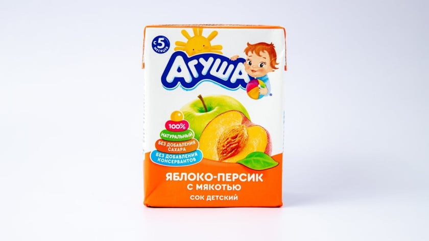 Meyvə şirəsi uşaqlar üçün Агуша Alma və Şaftalı, 200 ml, 5 aydan
