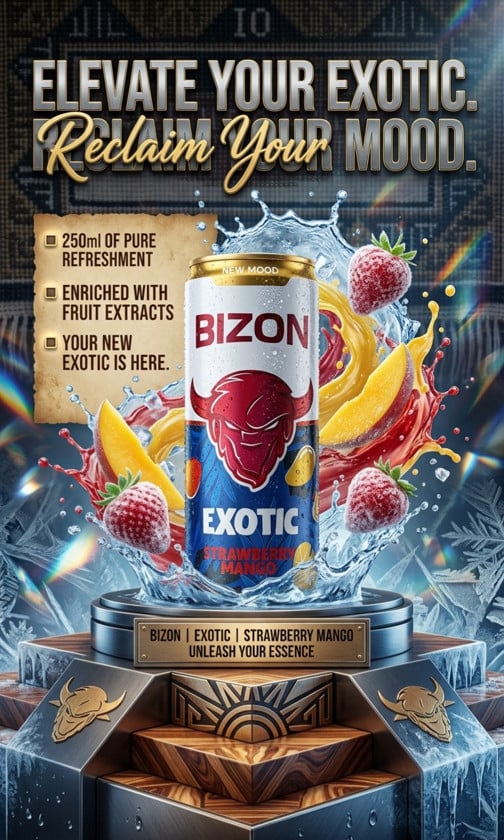 Enerji içkisi Bizon Exotic Strawberry and Mango, 250 ml