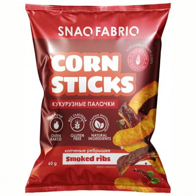Qarğıdalı çubuqları Snaq Fabriq Smoked Ribs Gluten Free, 60 q