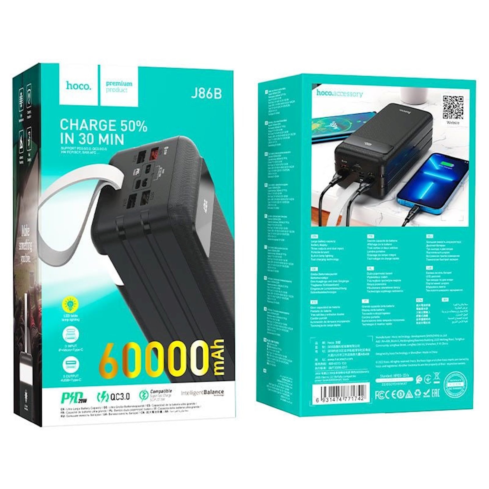 Внешний аккумулятор Hoco J86B Electric 60000mAh Black - купить в Баку ...