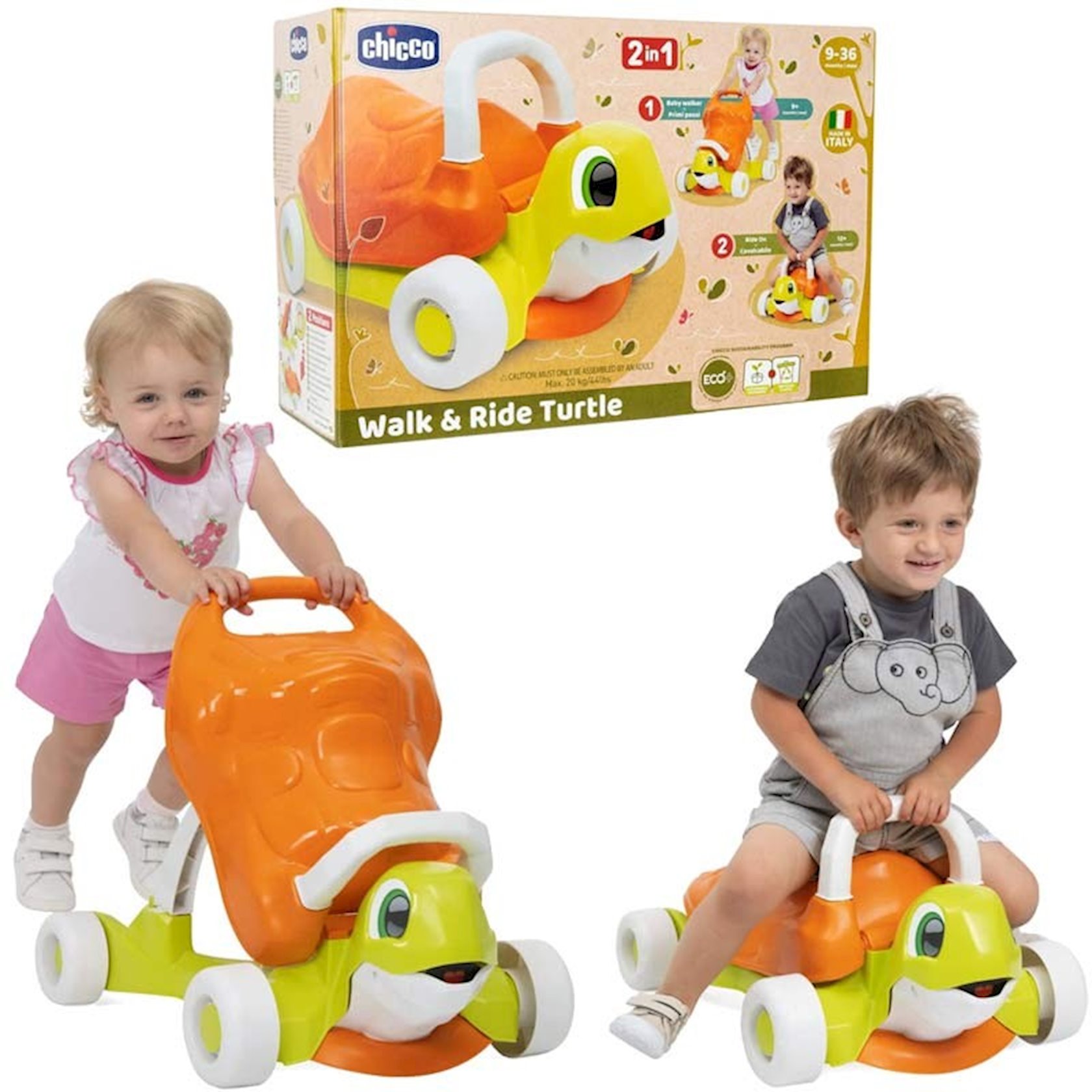Каталка для хождения Chicco Turtle Walk & Ride Eco+, пластик, 58x20x39 ...