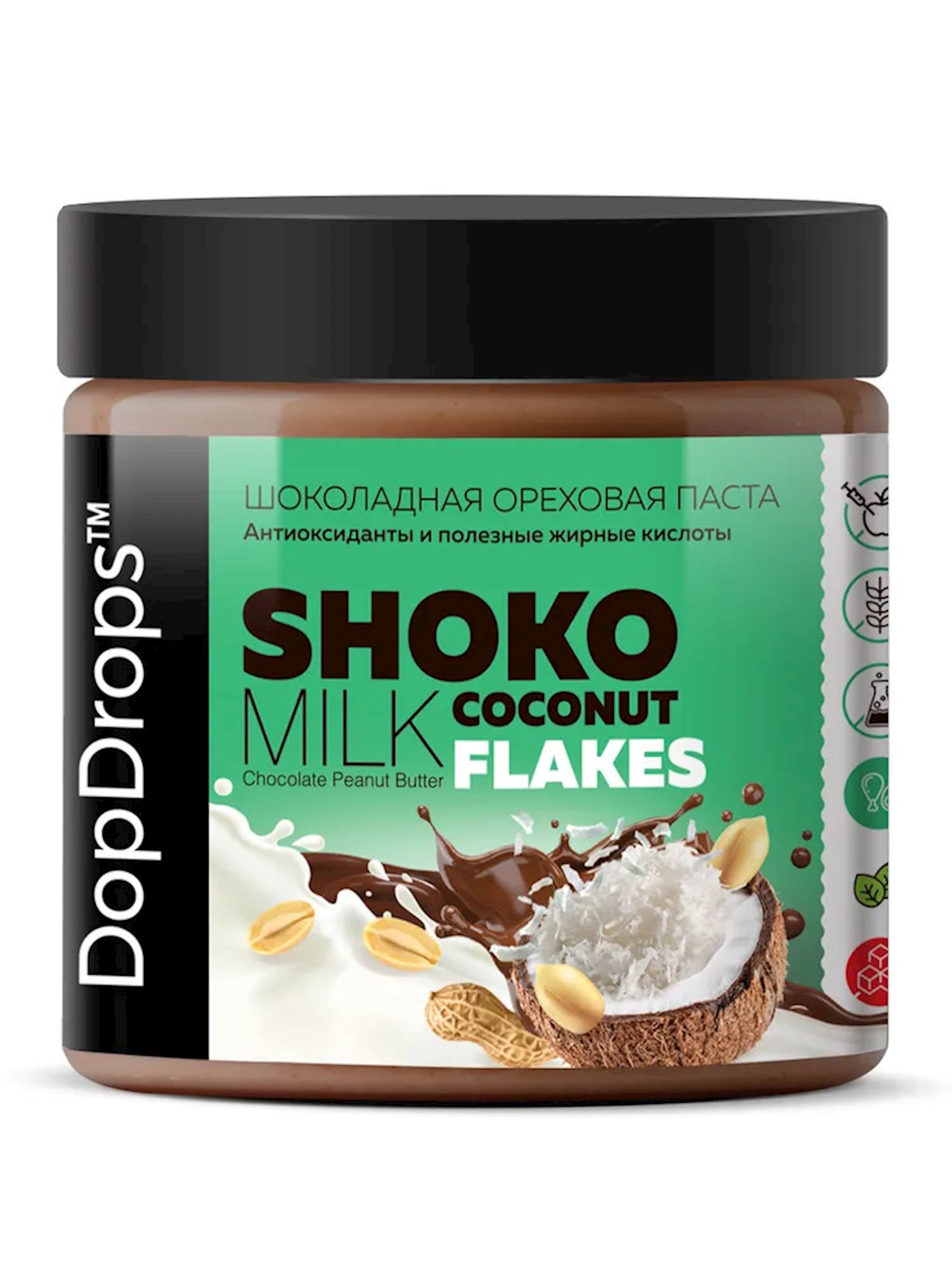 Арахисовая паста Dopdrops Peanut Butter Shoko Milk Coconut Flakes, 500 г -  купить в Баку. Цена, обзор, отзывы, продажа