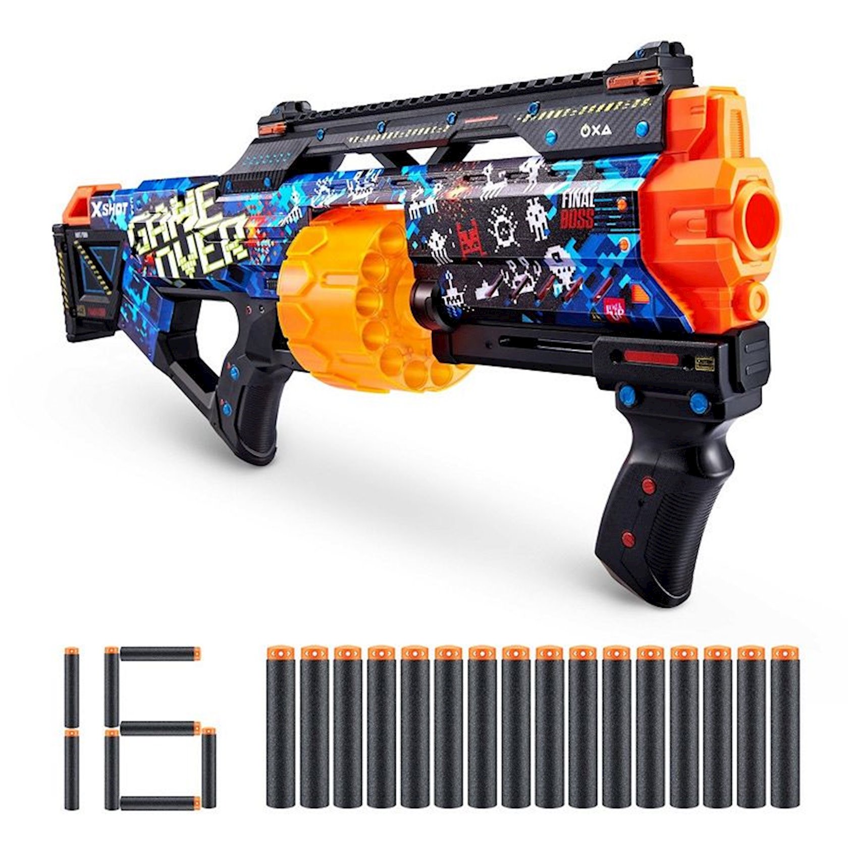 ᐈ Бластер Zuru X-Shot Skins Last Stand Game Over, 16 дротиков, 8+