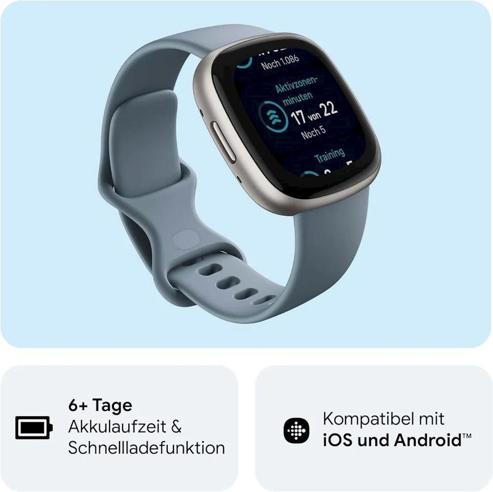 Fitbit by Google Smartwatch Damen Herren Versa 4 by Google Fitness Tracker mit GPS Smartwatch 3 4 cm 1 34 Zoll Telefonfunktion 6 Tage Akku 4251168337767