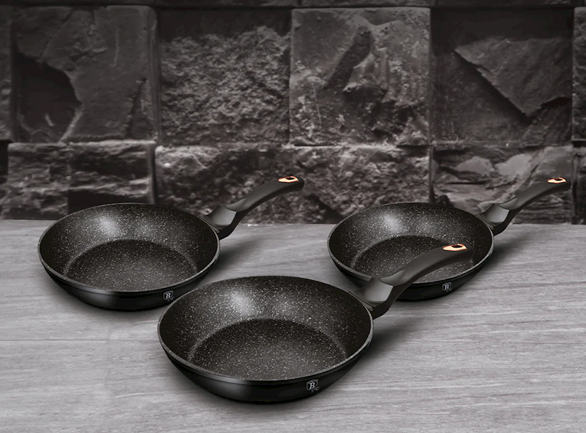 Набор сковородок Berlinger Haus Black Rose Collection BH-6158F, 3 шт,  20/24/28 см, алюминий, черный - купить в Баку. Цена, обзор, отзывы, продажа