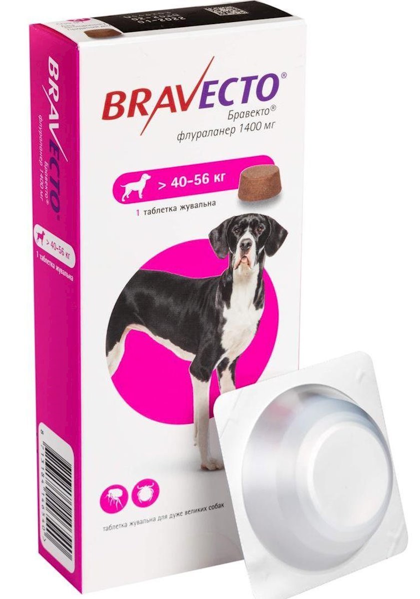 Жевательная таблетка от блох и клещей Bravecto для собак весом от 40 до ...