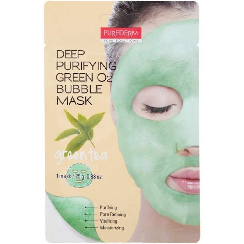 Üz maskası Purederm Deep Purifying Green Q2 Bubble Mask Green Tea dərin ...