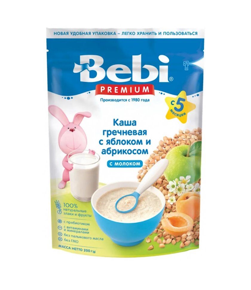 Südlü sıyıq Bebi Premium Qarabaşaq, alma və ərik ilə, 5 aydan, 200 q