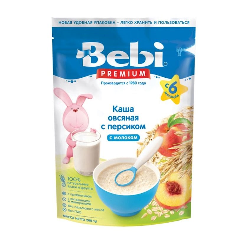 Südlü sıyıq Bebi Premium Yulaf, şaftalı ilə, 6 aydan, 200 q