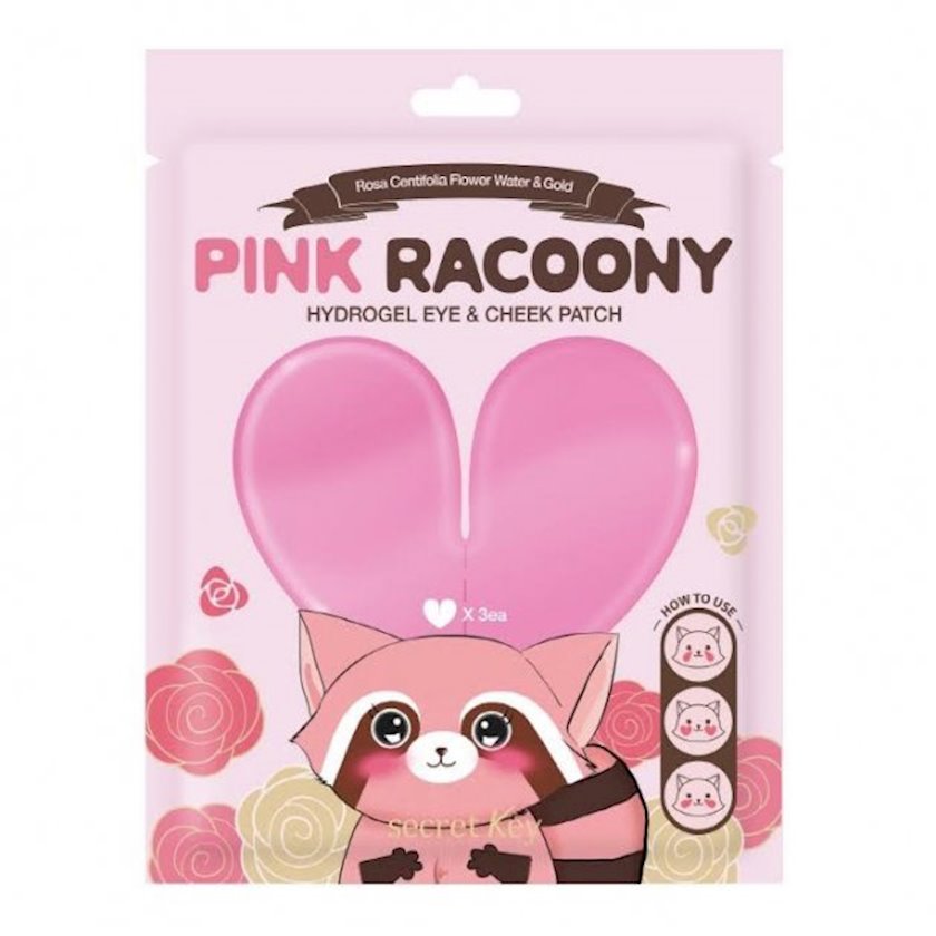 Гидрогелевые патчи Secret Key Pink Racoony, для глаз и скул, 6 шт ...