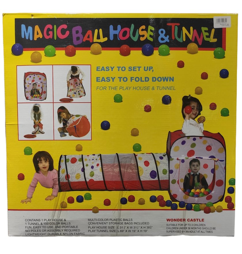 Oyun çadırı və tunnel MAGIC BALL HOUSE & TUNNEL, çadır 31x31x38 sm
