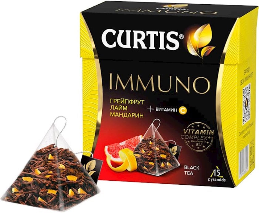 Qara çay Curtis Immuno Black Tea Grapefruit, Laym, Tangerine + С, 15 əd