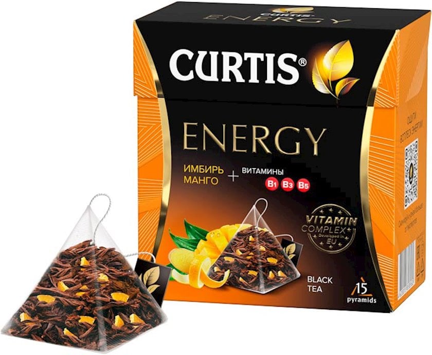 Qara çay Curtis Energy Black Tea Ginger Mango + B1, B3, B5, 15 əd