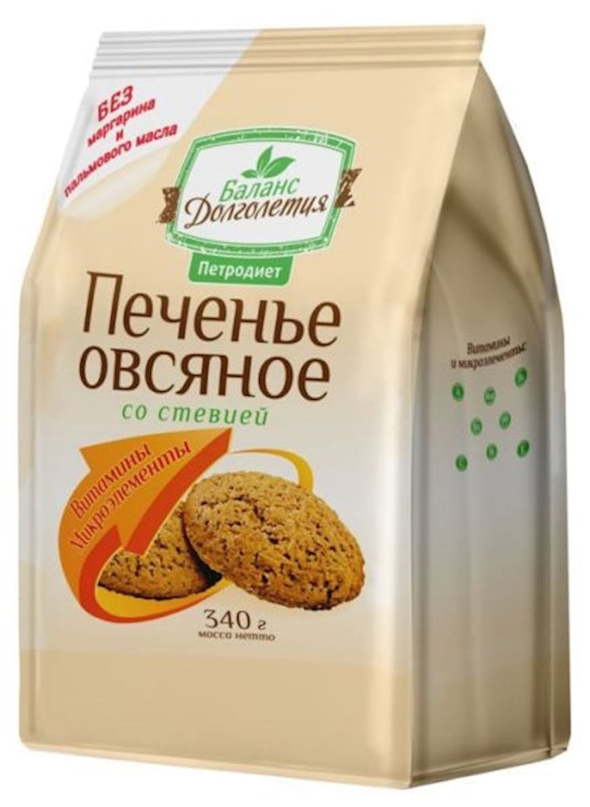 Yulaf peçenyeləri Баланс Долголетия, steviya ilə, 340 q