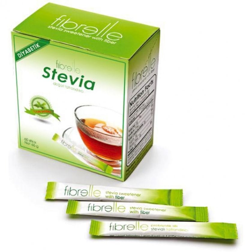 Şirinləşdirici Fibrelle Stevia Sweetener Stick, prebiotik lifi və steviya ilə, 60 əd.