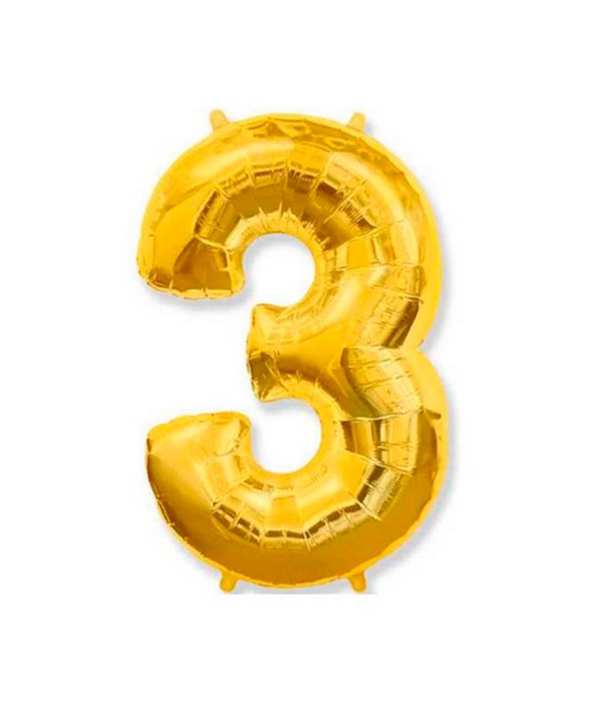 Воздушный шар Party fun Numbers, большая цифра 3, фольга, золотистый ...