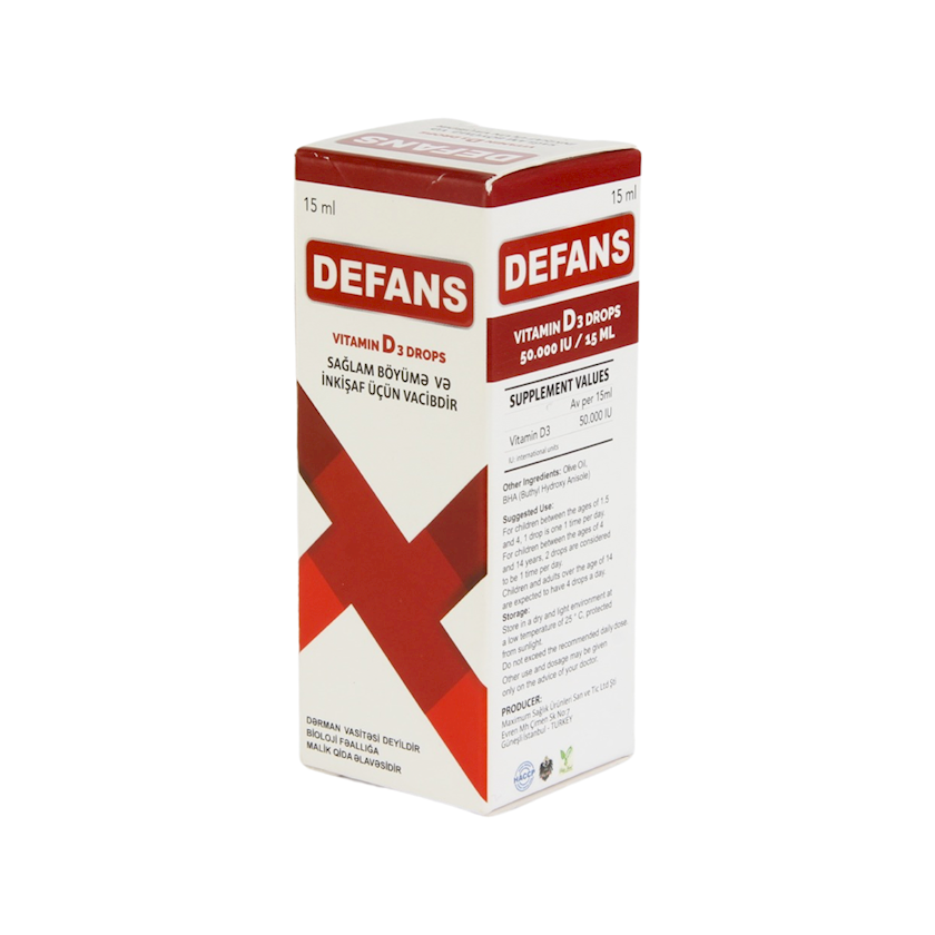 Vitamin D3 Defans 15 ml Qiymeti, Bakıda almaq. Satışı, icmal, rəylər