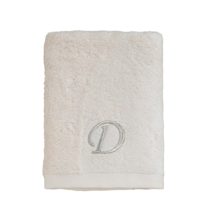 Asciugamano Viso Ricamato Chakra 50x90 Cm Ecru - Miscela Cotone E Bambù 550 G/m², Morbido E Assorbente