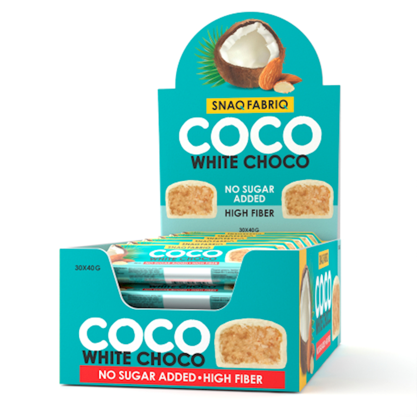 Şokolad batonu Snaq Fabriq Coco, kokoslu, badam ilə, şəkərsiz, 40 q, 30 ədəd