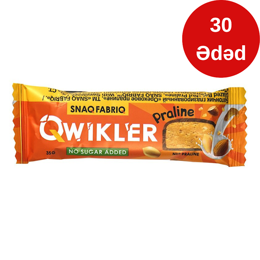 Şokolad batonu Snaq Fabriq Qwikler, qozlu praline, şəkərsiz, 35 q, 30 ədəd