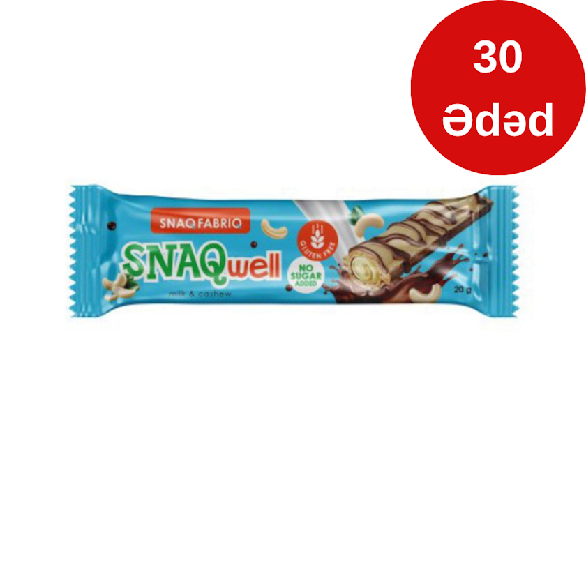 Vafli Snaq Fabriq Snaq Well, südlü, qozlu, şəkərsiz, 20 q, 30 əd