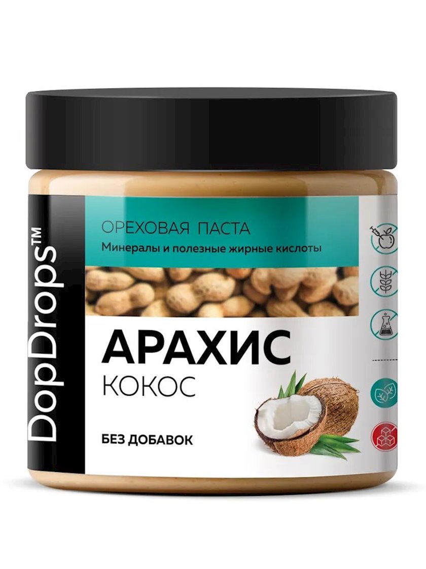 Fıstıq pastası Dopdrops Peanut Butter Coconut Raw, 500 q