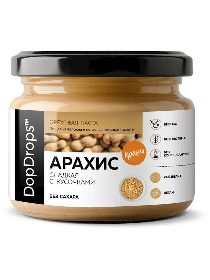Fıstıq pastası Dopdrops Peanut Butter Sweet Crunchy, 250 q