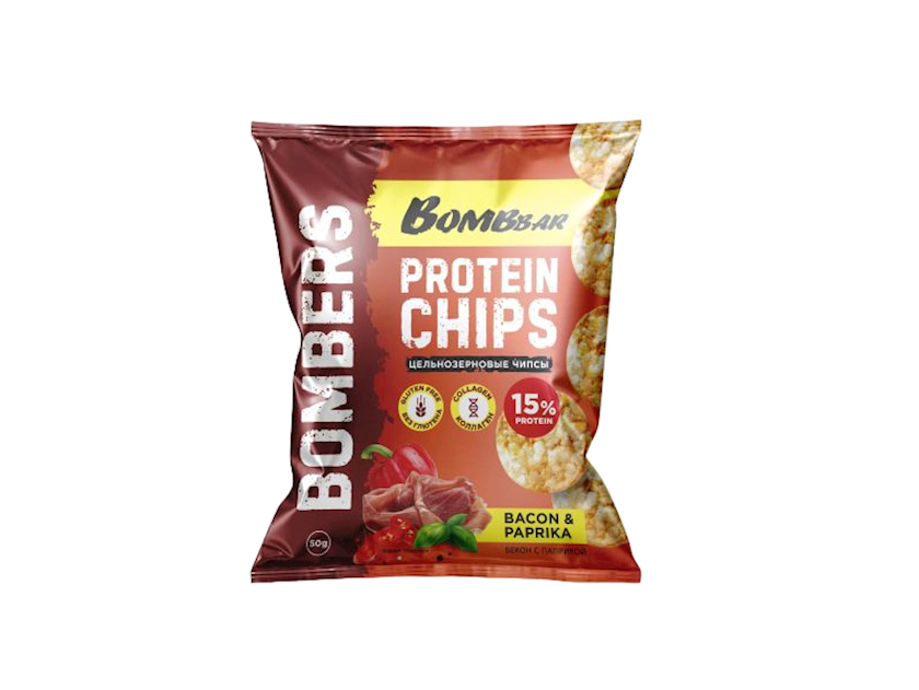 Çips Bombbar Protein Bacon & Paprika, tam taxıllı, proteinli, 50 q, 6 əd