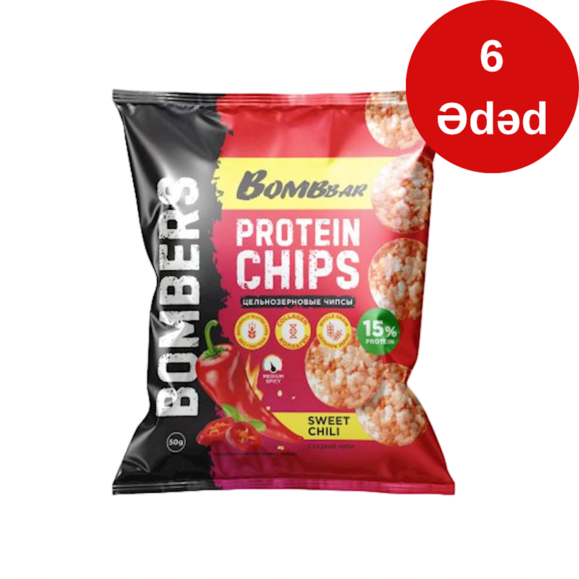 Çips Bombbar Protein Sweet Chili, tam taxıllı, proteinli, 50 q, 6 əd