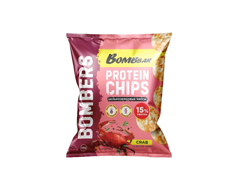 Çips Bombbar Protein Crab, tam taxıllı, proteinli, 50 q, 6 əd