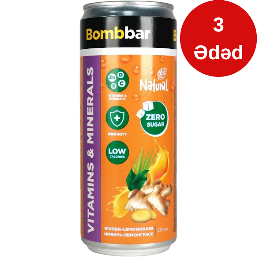 Qazlı içki Bombbar Zəncəfil + Lemonqrass dəmir bankаda,330 ml, 3əd