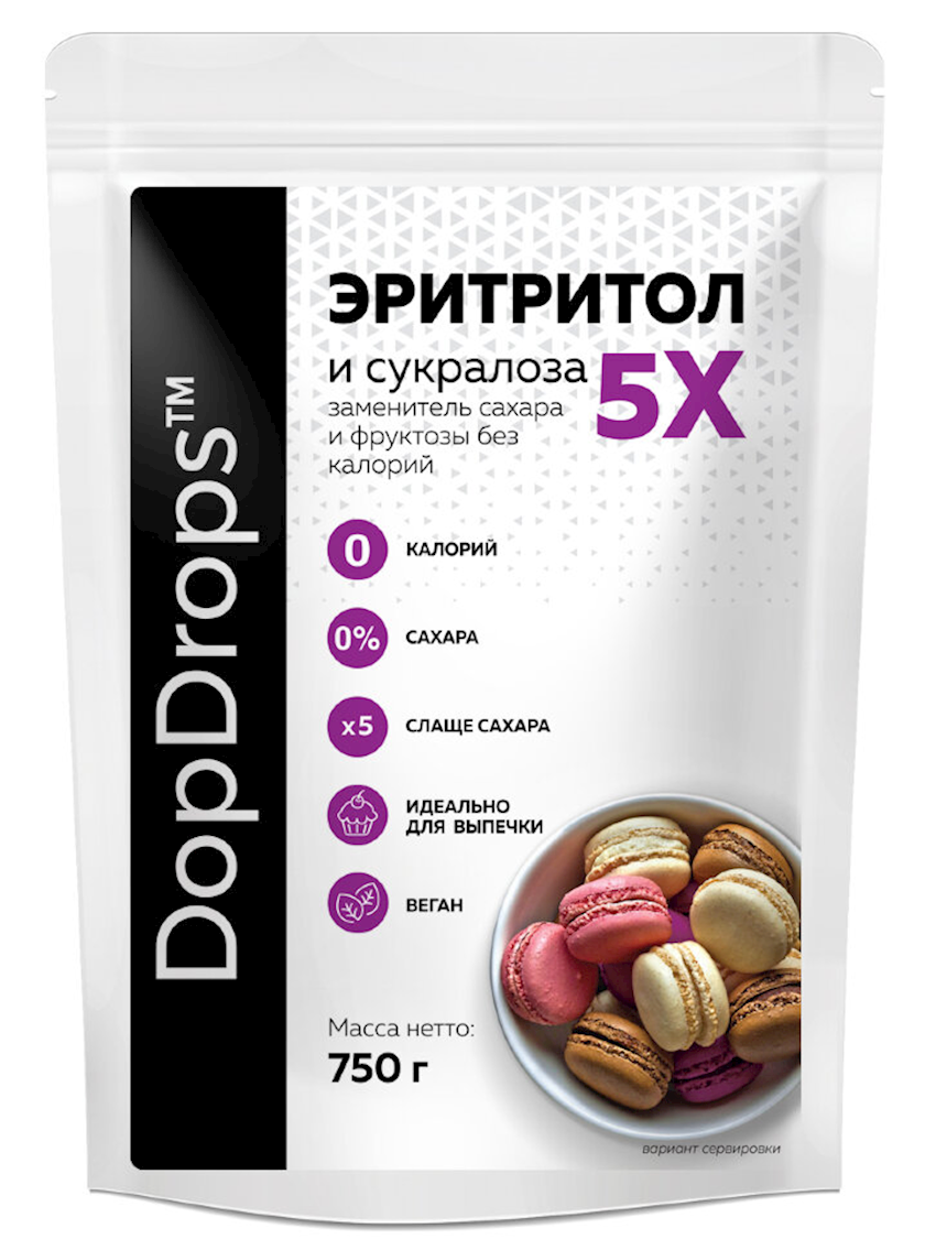 Şəkər əvəzedicisi DopDrops Эритритол 5X sukraloza ilə, 1 əd, 750 q ...