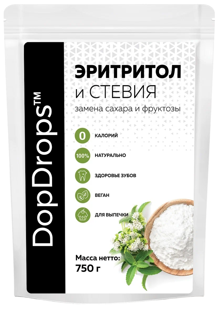Şəkər əvəzedicisi DopDrops Эритритол steviya ilə 1:1, 1 əd, 750 q ...