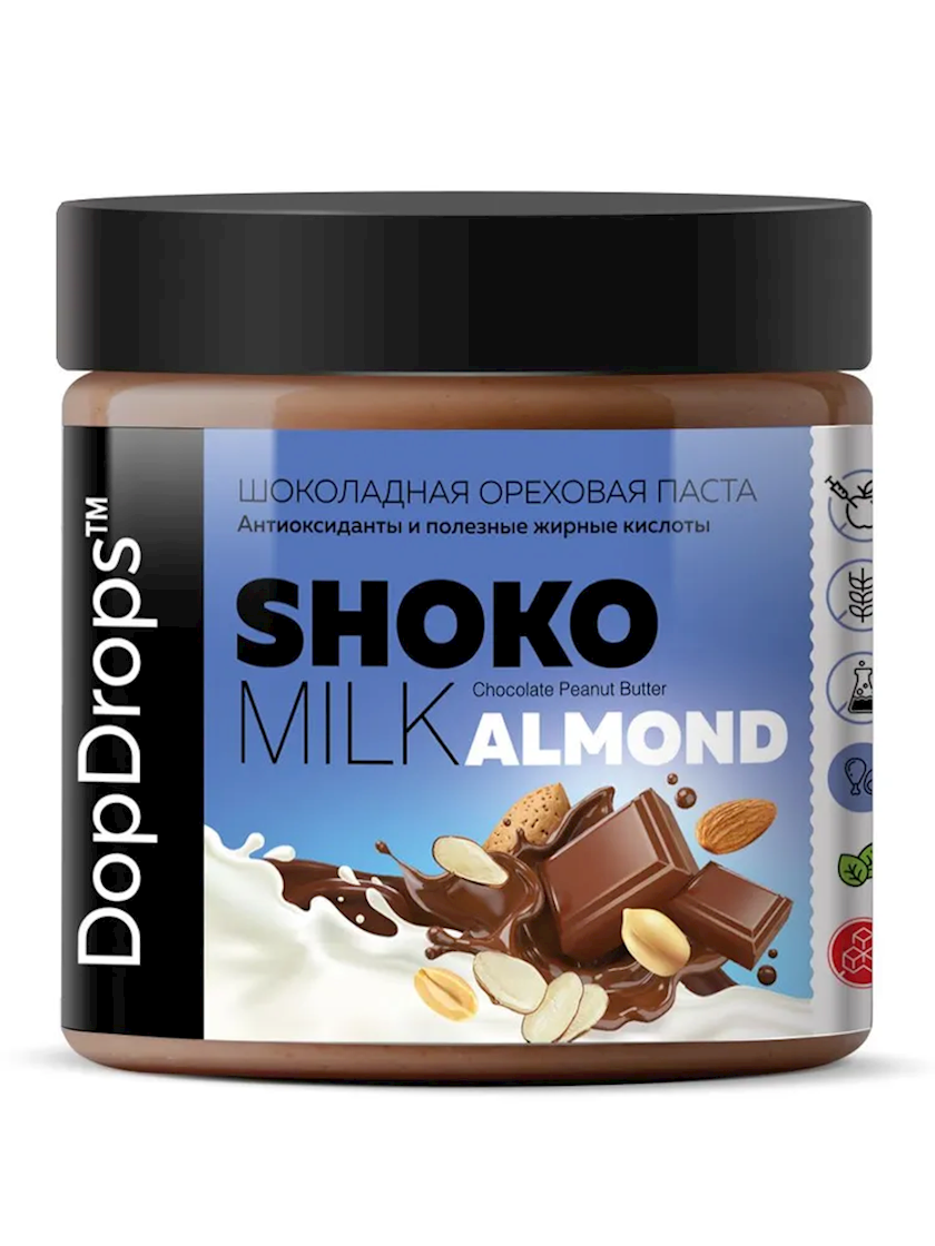Şokoladlı yerfındığı pastası DopDrops Shoko Milk Almond badam ləçəkləri ilə, 1 əd, 500 q
