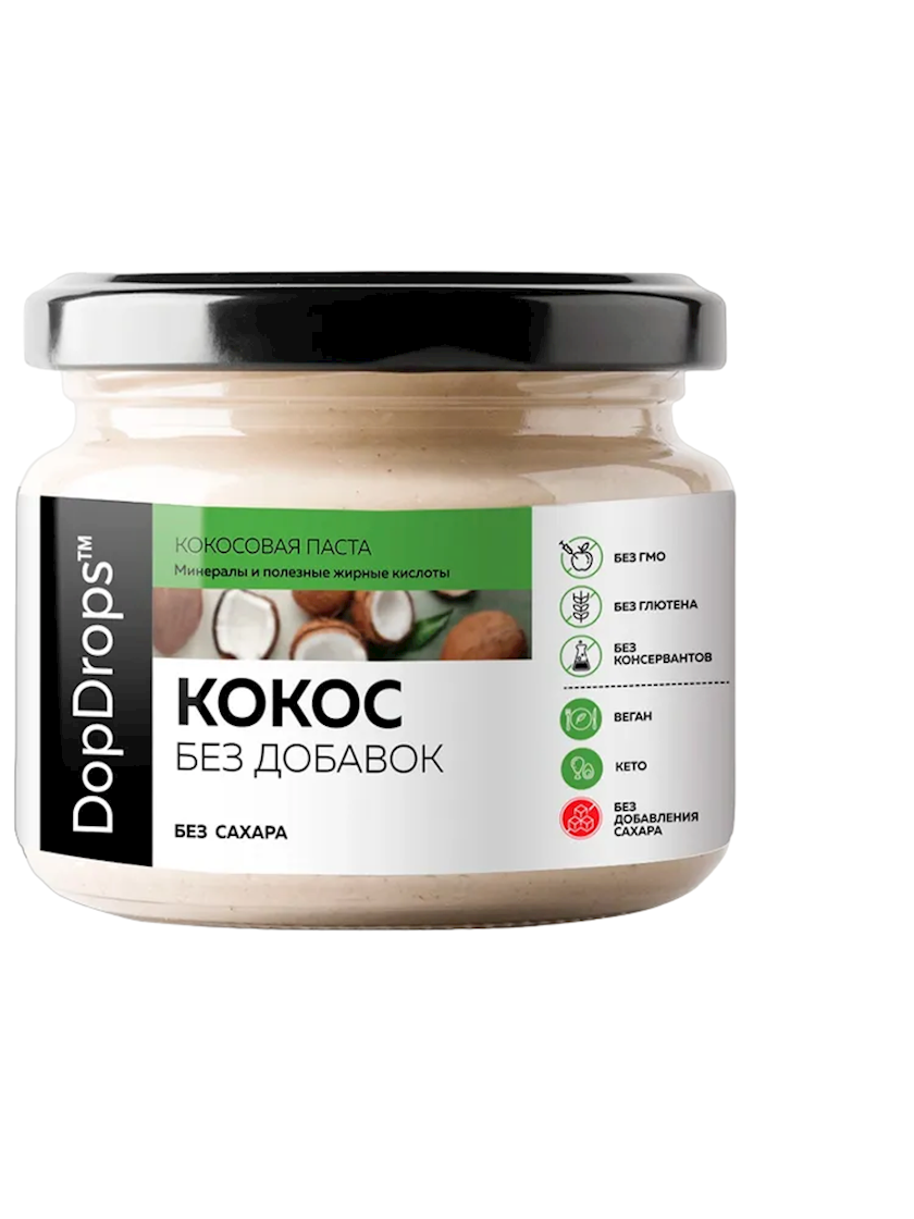 Kokos pastası DopDrops Coconut əlavəsiz, 1 əd, 250 q