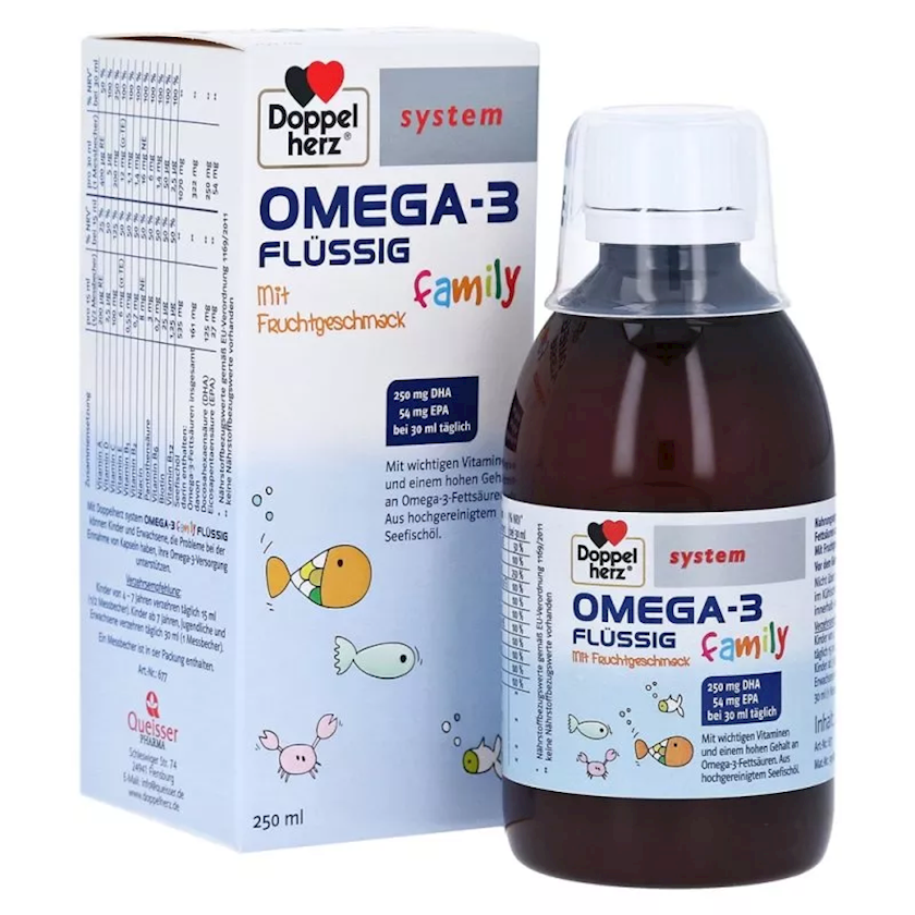 Сироп Doppelherz Omega-3 flüssig family system 250 мл - купить в Баку ...
